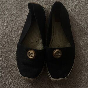 Tory Burch Black and Gold Espadrilles